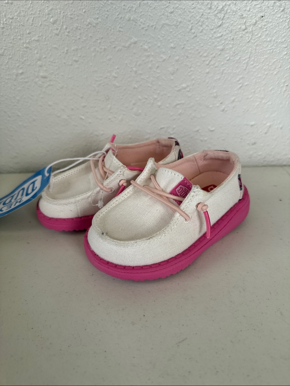 Hey Dude Kids Canvas Sneakers - White with Pink Sole